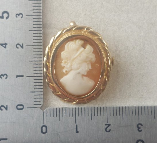 Ancien petit pendentif / broche camée, en métal doré