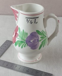 Old small pitcher / jug, flower decoration, in Digoin Sarreguemines ceramic.