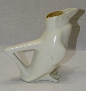 - ANCIENT ZOOMORPHIC SMALL PITCHER SANDOZ WHITE PENGUIN MISSING HAT DISPLAY D