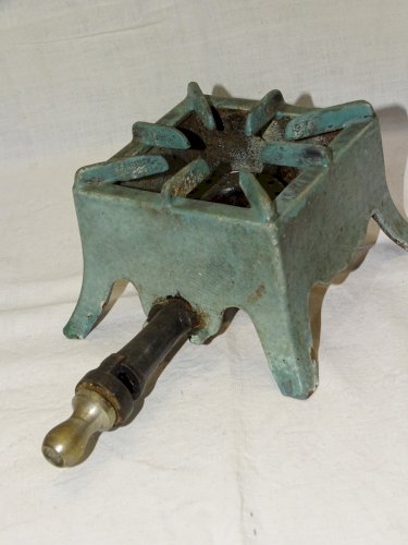 -ANCIEN PETIT RECHAUD EN FONTE EMAILLEE COULEUR VERTE JUS DE GRANGE COLLECTION D