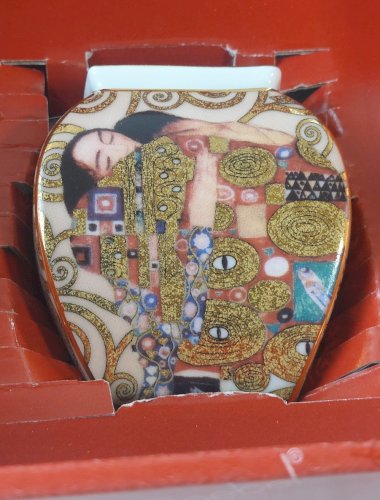 Ancien petit vase, décor Artis Orbis Gustav Klimt, en céramique de Goebel