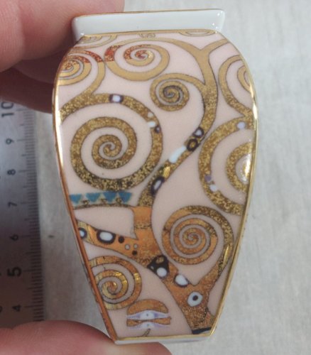 Ancien petit vase, décor Artis Orbis Gustav Klimt, en céramique de Goebel