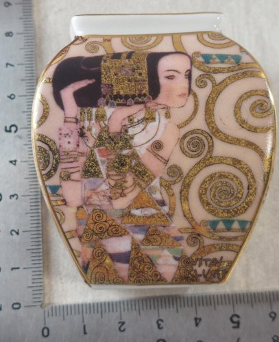 Ancien petit vase, décor Artis Orbis Gustav Klimt, en céramique de Goebel