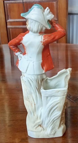 Ancien Petit Vase Porcelaine Biscuit Personnage statuette Figurine