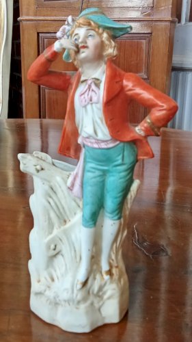 Ancien Petit Vase Porcelaine Biscuit Personnage statuette Figurine