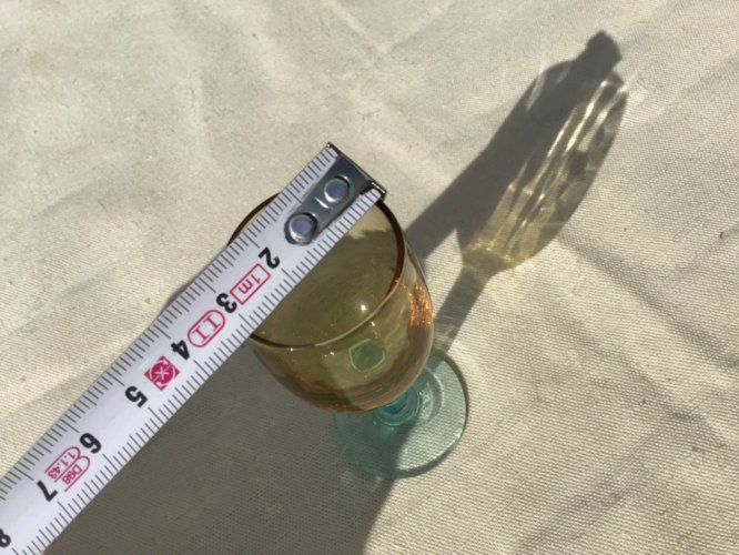 ANCIEN petit VERRE liqueur BLEU TURQUOISE ET AMBRE GEORGES SAND 9 CM