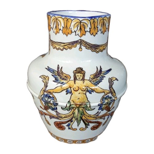 Ancien Pichet Broc Faïence Céramique  Gien Décor Renaissance 19 Ème Siècle