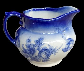 Vintage English Blue Ceramic Cream Milk Jug Floral Decor