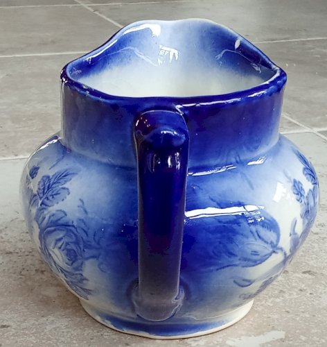 Ancien Pichet Pot À Crème Lait Bleu Céramique Anglaise England Décor Floral