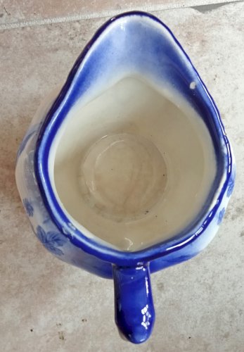 Ancien Pichet Pot À Crème Lait Bleu Céramique Anglaise England Décor Floral