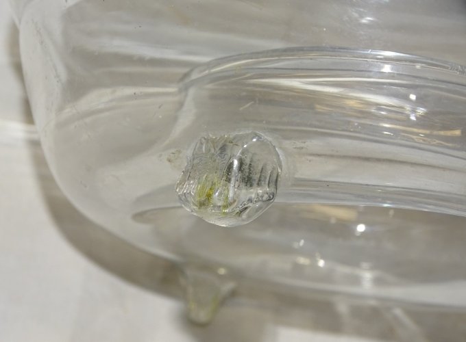 -ANCIEN PIEGE A MOUCHES A INSECTES VERRE Soufflé BOUCHON TETINE Moulé      D