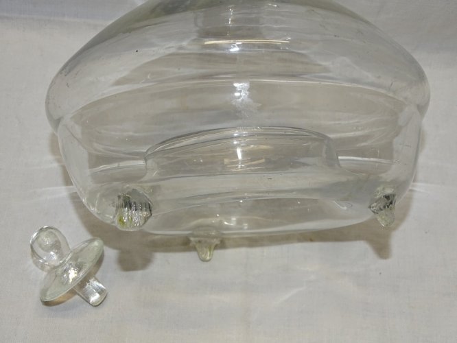 -ANCIEN PIEGE A MOUCHES A INSECTES VERRE Soufflé BOUCHON TETINE Moulé      D