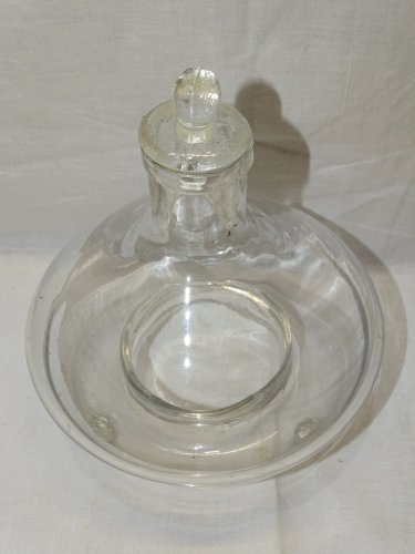 -ANCIEN PIEGE A MOUCHES A INSECTES VERRE Soufflé BOUCHON TETINE Moulé      D
