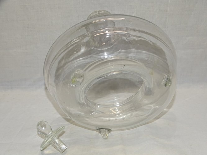 -ANCIEN PIEGE A MOUCHES A INSECTES VERRE Soufflé BOUCHON TETINE Moulé      D