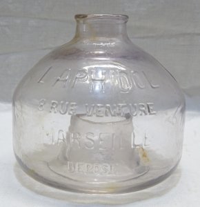 -ANCIEN PIEGE A MOUCHES ou GUEPES VERRE Moulé PUBLICITE L'APHIDOL MARSEILLE   D