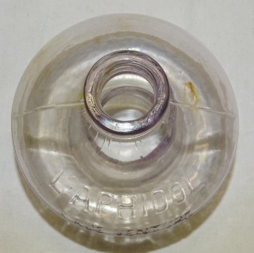 -ANCIEN PIEGE A MOUCHES ou GUEPES VERRE Moulé PUBLICITE L'APHIDOL MARSEILLE   D