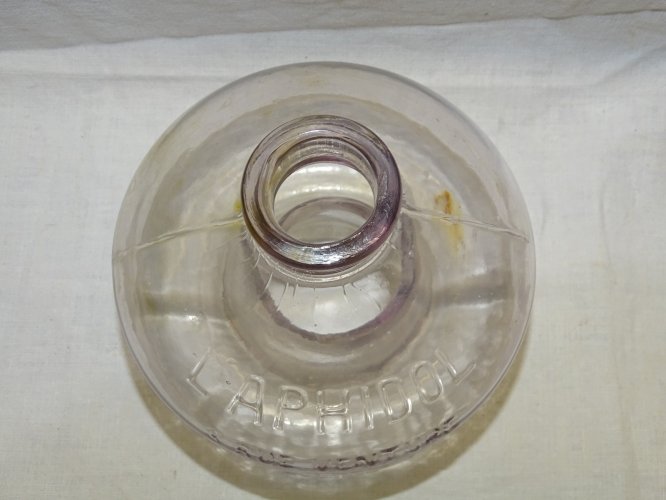 -ANCIEN PIEGE A MOUCHES ou GUEPES VERRE Moulé PUBLICITE L'APHIDOL MARSEILLE   D