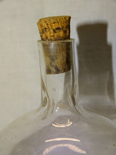-ANCIEN PIEGE A MOUCHES VERRE SOUFFLE sur 2 PIEDS VERRE COLLECTION VITRINE    D