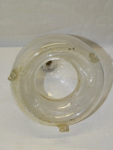 -ANCIEN PIEGE A MOUCHES VERRE SOUFFLE sur 2 PIEDS VERRE COLLECTION VITRINE    D