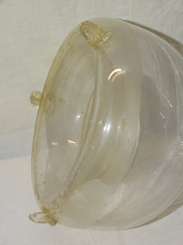 -ANCIEN PIEGE A MOUCHES VERRE SOUFFLE sur 2 PIEDS VERRE COLLECTION VITRINE    D