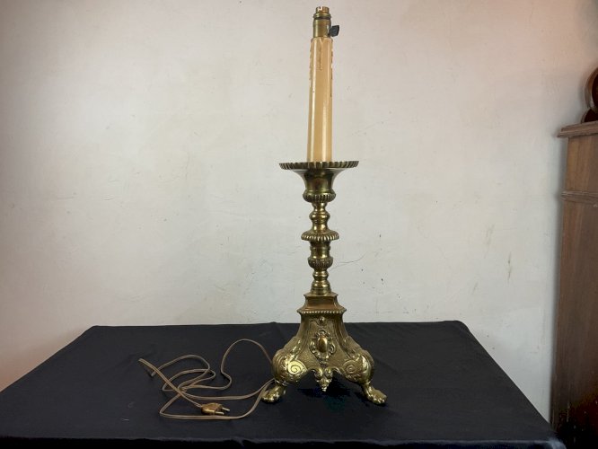 ANCIEN PIQUE-CIERGE/BRONZE /XIXème/ monté en lampe