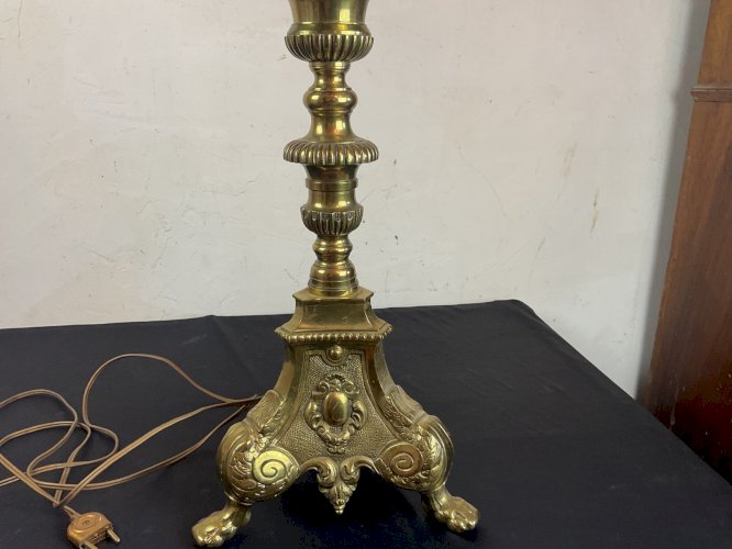 ANCIEN PIQUE-CIERGE/BRONZE /XIXème/ monté en lampe