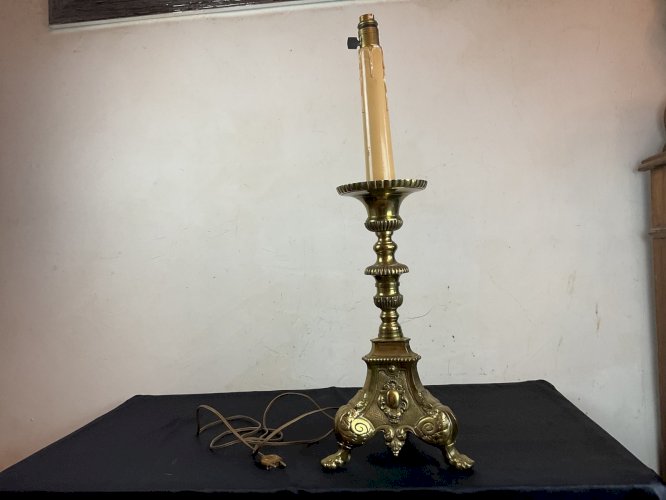 ANCIEN PIQUE-CIERGE/BRONZE /XIXème/ monté en lampe