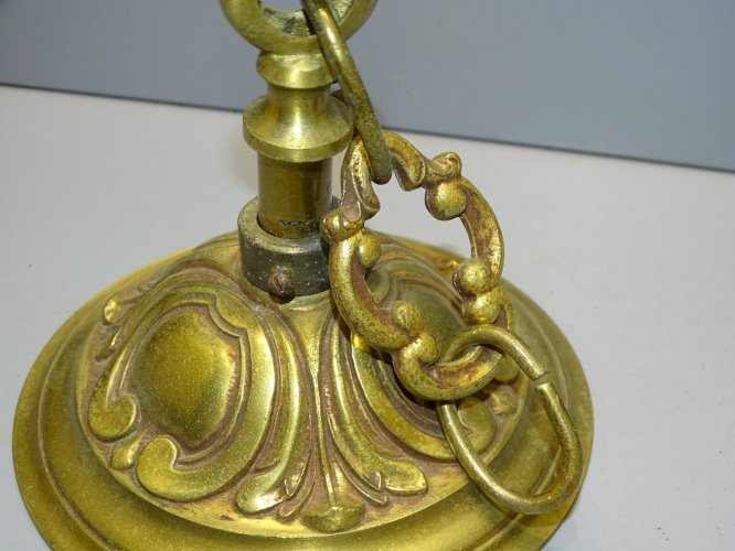 -ANCIEN PLAFONNIER EN BRONZE POUR LUSTRE XIXe AVEC 3 MAILLONS de CHAINE    D