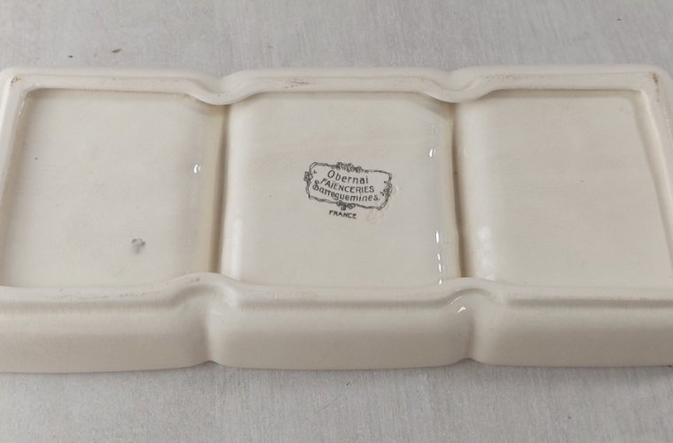 Ancien plat à 3 compartiments / serviteur, Obernai, céramique de Sarreguemines