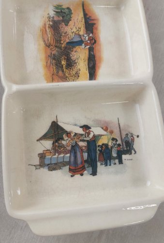 Ancien plat à 3 compartiments / serviteur, Obernai, céramique de Sarreguemines