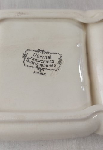 Ancien plat à 3 compartiments / serviteur, Obernai, céramique de Sarreguemines
