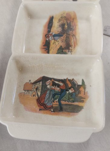 Ancien plat à 3 compartiments / serviteur, Obernai, céramique de Sarreguemines