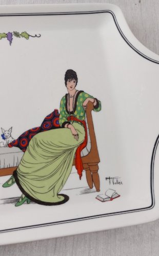 Ancien plat à cake, décor Design 1900, en céramique de Villeroy & Boch