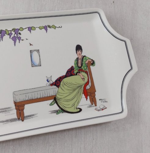 Ancien plat à cake, décor Design 1900, en céramique de Villeroy & Boch
