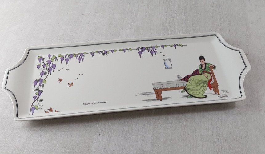 Ancien plat à cake, décor Design 1900, en céramique de Villeroy & Boch
