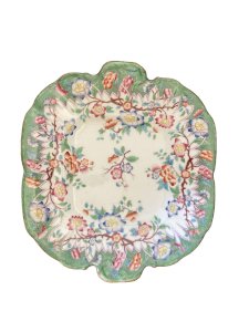 ancien plat à gateaux en porcelaine anglaise décor de branchages marque lh