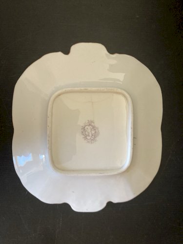 ancien plat à gateaux en porcelaine anglaise décor de branchages marque lh