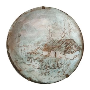 Ancien Plat Assiette Céramique Céramiste 20 ème Henry Simon Bourrine Vendée