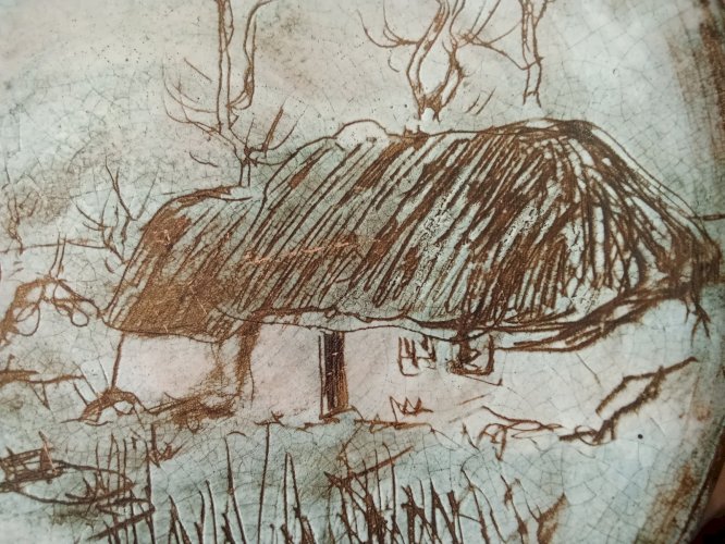 Ancien Plat Assiette Céramique Céramiste 20 ème Henry Simon Bourrine Vendée