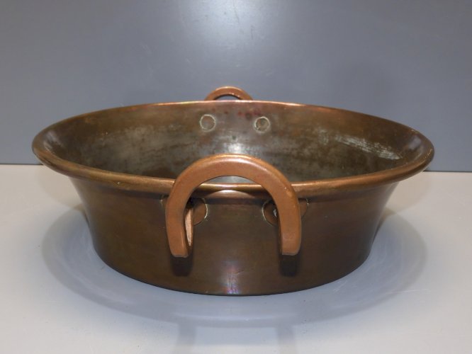 -ANCIEN PLAT CUIVRE CASSEROLE POIGNEES CUIVRE Déco CUISINE RESTAURANT   D
