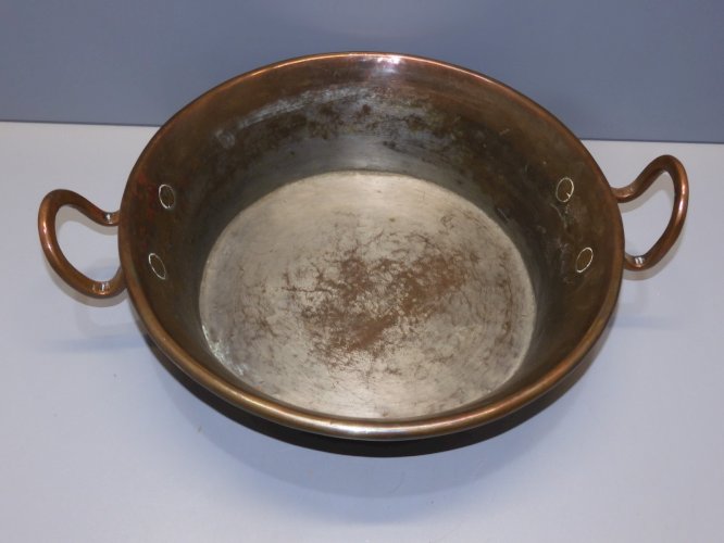 -ANCIEN PLAT CUIVRE CASSEROLE POIGNEES CUIVRE Déco CUISINE RESTAURANT   D