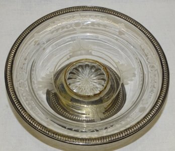 -ANCIEN PLAT de PRESENTATION CRISTAL Gravé FLEURS & ARGENT Poinçon MINERVE    D