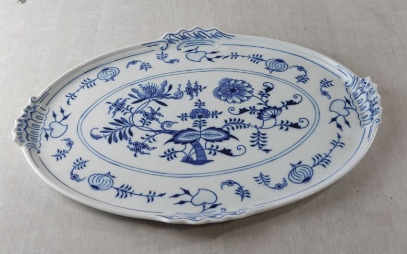 Ancien plat de service, décor Blue Onion / porcelaine Tchécoslovaquie / Czech