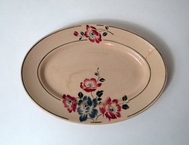 Ancien Plat ovale Badonviller pivoines 32x23cm