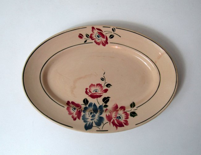 Ancien Plat ovale Badonviller pivoines 32x23cm
