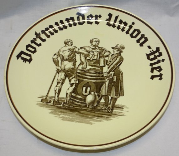 -ANCIEN PLAT PUBLICITAIRE CERAMIQUE ALLEMANDE DORTMUNDER UNION BIER déco    D