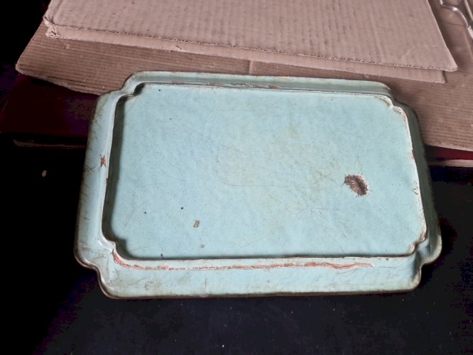 ANCIEN PLATEAU PLAT EMAILLE DECOR STYLE LONGWY