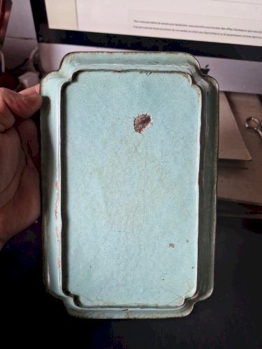 ANCIEN PLATEAU PLAT EMAILLE DECOR STYLE LONGWY