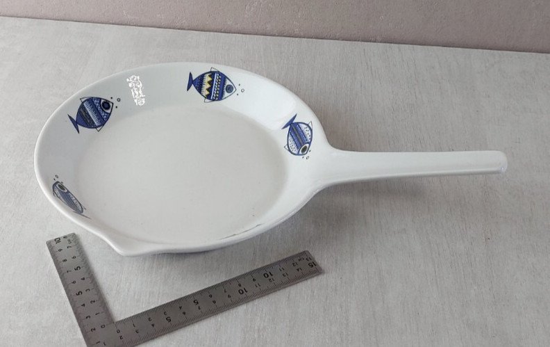 Ancien poêlon / poêle, décor poisson / Viking, céramique Villeroy & Boch