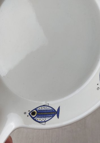Ancien poêlon / poêle, décor poisson / Viking, céramique Villeroy & Boch